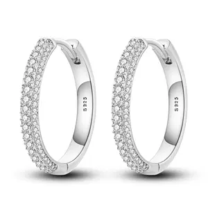 Women's Silver Plated Pave Hoop Earrings - Y2K Sparkle Huggie Hoops, Hypoallergenic Minimalist Daily Wear Jewelry, Face-Framing All-Match Accessories, Perfect Gift for Her