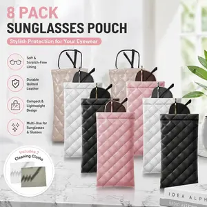 8 Pack Squeeze Top Sunglass Case – Soft PU Leather Pouch with 8 Microfiber Cloths, Portable Eyeglass & Cosmetic Holder, One-Hand Easy Open, 4 Assorted Colors tiktokshopspringglowup,summervibes