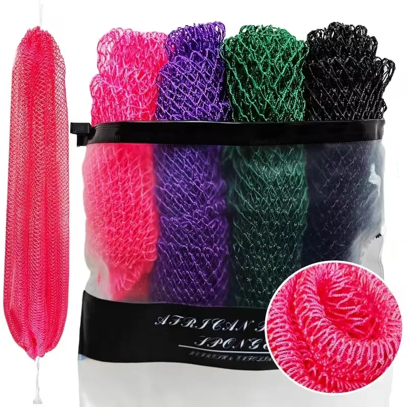 African Exfoliating Net Sponge - 45" Long Mesh Body Scrubber & Back Towel for Smooth Skin
