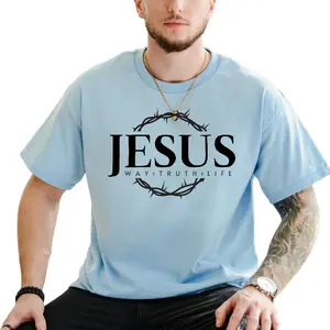Jesus The Way The Truth The Life Shirt, Crown Thorns Christian faith Men T Shirt, Church Tee, Religious Outfit, Regular Fit Short Sleeve Tee, Casual Clothing