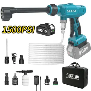 SEESII Cordless Washer Battery Powered, 1500 PSI High Pressure Portable Cordless Car Washer,one 4000mAh Batteries Portable Power Washer with 6-in-1 Nozzle & Foam Cannon for Car Home Garden Patio Fence Cleaning