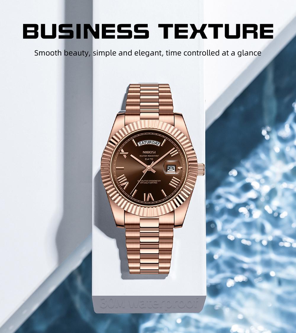 NIBOSI Men's Business Fashion  Analog Quartz Watch，Calendrier Waterproof Watch for Party, Daily Decor, Trendy Exquisite Watch for Birthday Gift with Box