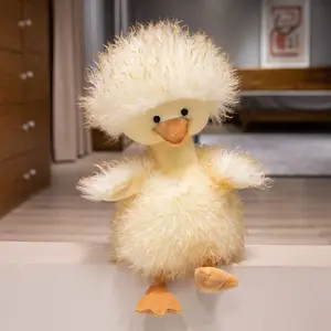 Fluffy Duck Plush Toy, Soft and Fluffy Stuffed Animal, Brown/Pink/Yellow, Birthday Gift, Party Decoration, April Fools' Day