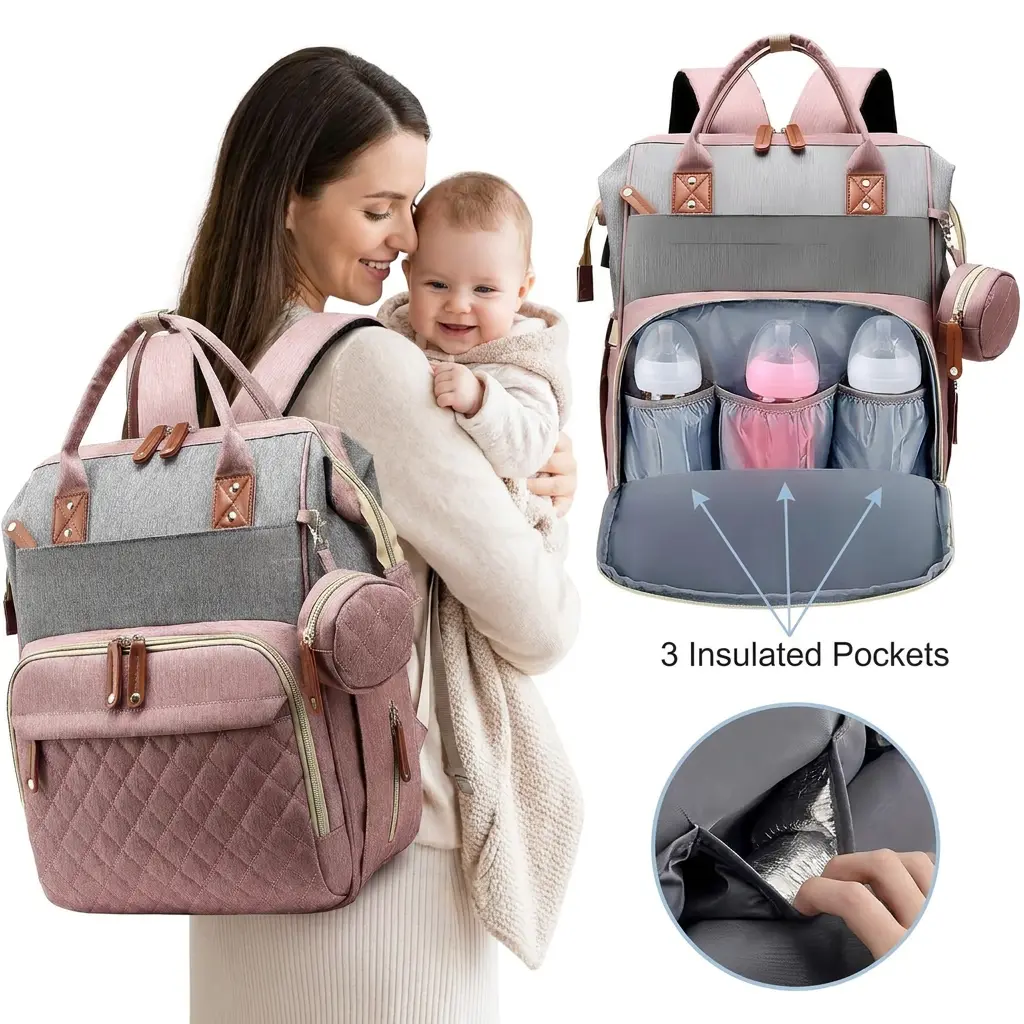 Diaper Bag Backpack - Waterproof, Large-Capacity Baby Travel Tote with USB Charging Port, Ideal for Moms, Baby Shower Gifts