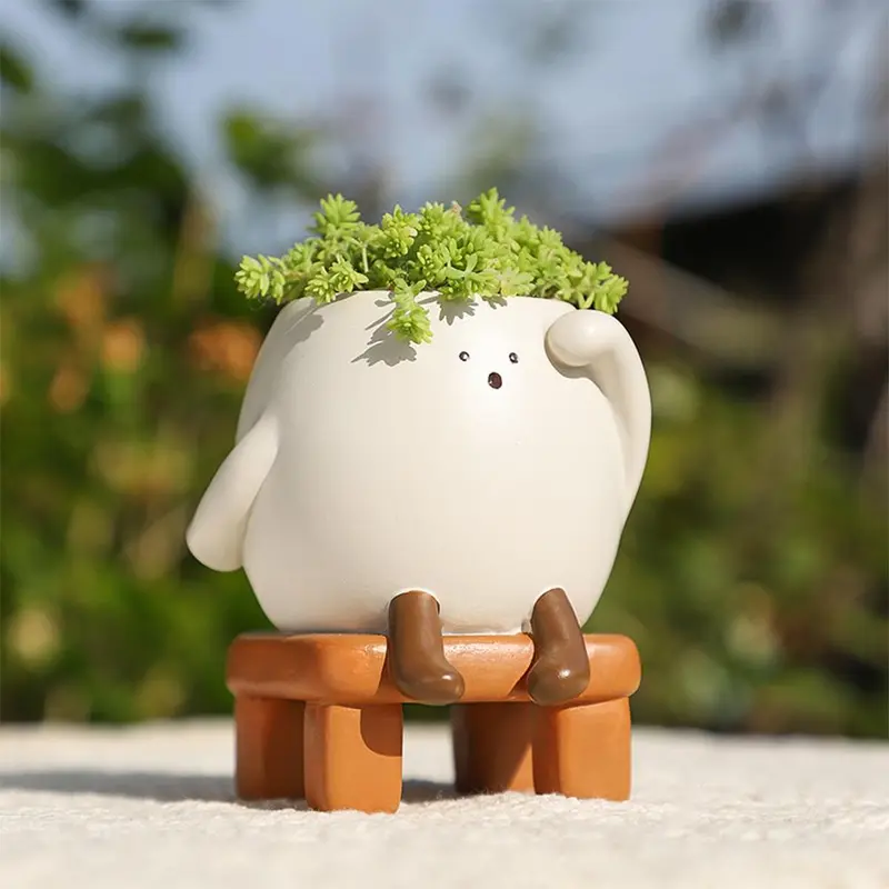 Cute Cartoon Design Flower Pot, Resin Succulent Pot, Creative Desktop Decorative Pot for Home Office Desk Garden Decoration Home Decor Pots, Plant Pot, Planter Pot