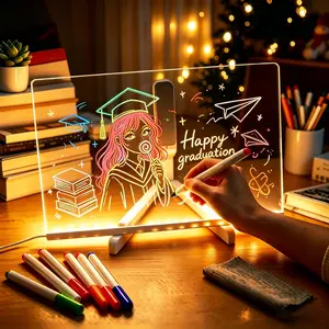 (40 by 30cm) /(35 by 25cm) LED Light-Up Dry Erase Board with Stand and Markers. LED Message Board ,Light-Up Acrylic board . LED Drawing Board featuring powered by USB. office desk supply,Light Pad, Large Laminated Wall Dry Erase Calendar