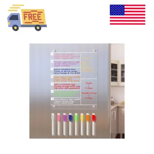 Acrylic Magnetic Meal Planner Menu Board for Kitchen Fridge w/ 8 Markers, Clear