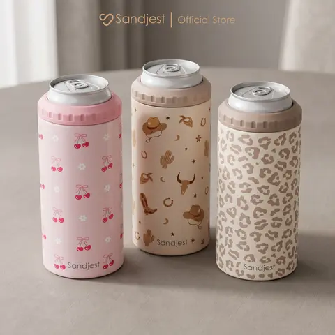 SANDJEST Skinny Can Cooler for 12oz Slim Cans, Standard Cans, Beer Bottles, Insulated Stainless Steel Drink Holder for Beer, Soda, and Energy Drinks, Works as A Open Cup, Ideal for Travel Outdoor Camp Birthday Christmas Gift