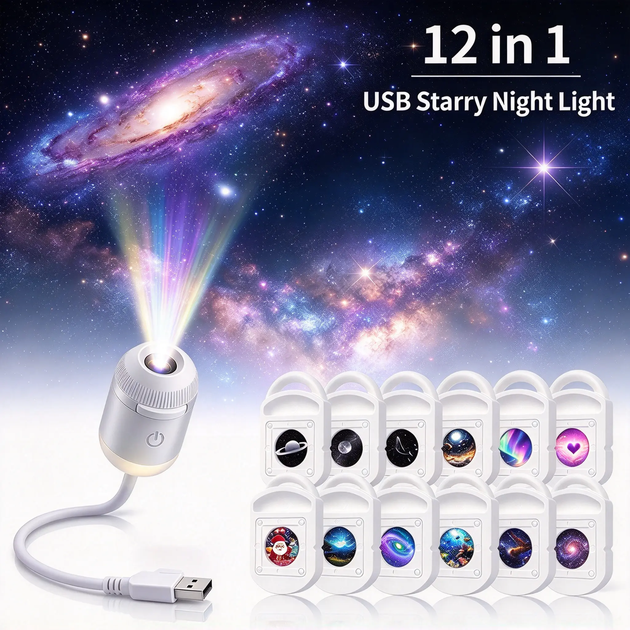 USB Galaxy Projector Night Light, 2-in-1 Starry Sky Projector Night Light, 360 Degree Rotatable, Star Ceiling Light for Bedroom, Car Roof Star Lights for Kids Adults