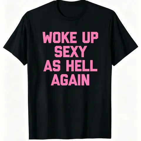 Woke Up Sexy As Hell Again T-Shirt Funny Saying Sarcastic T-Shirt,Made in USA Women's Shirts,Hoodie and Sweatshirt for autumn and winter, water-washed round-neck casual summer T-shirt Printed Unisex Top Womenswear t shirts women Streetwear Cotton