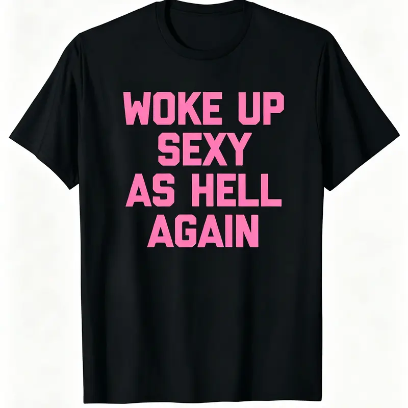 Woke Up Sexy As Hell Again T-Shirt Funny Saying Sarcastic T-Shirt,Made in USA Women's Shirts,Hoodie and Sweatshirt for autumn and winter, water-washed round-neck casual summer T-shirt Printed Unisex Top Womenswear t shirts women Streetwear Cotton