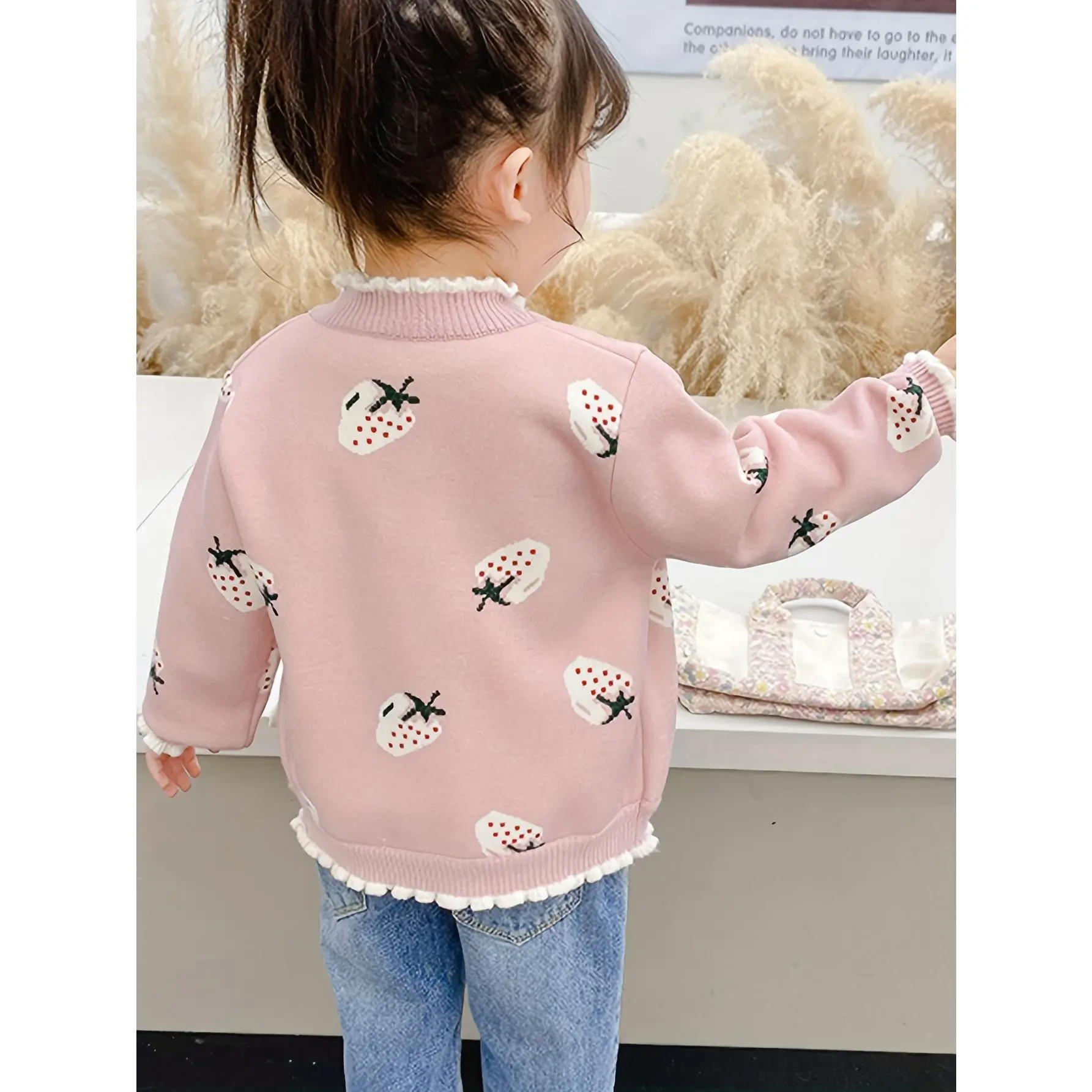 Girls' Knitted Cardigan Top - Fleece-Lined, Soft Cupro, Skin-Friendly, Warm Everyday Wear for Autumn Winter, Versatile Stylish Kids' Top