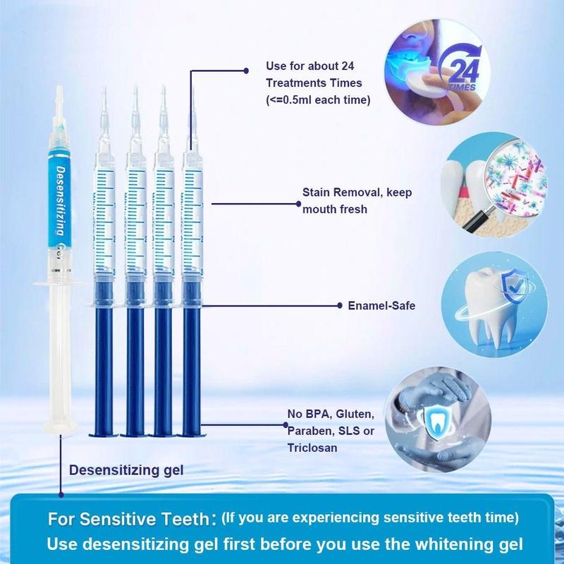 Whitening Light Teeth Whitening Kit with 5 X 3ml Carbamide Peroxide Teeth Whitening Gel,Safe Enamel, perfect ift for Parents,girlfriend/boyfriend gift Moldable Denture Cavities Pellets replacement denture broken effective