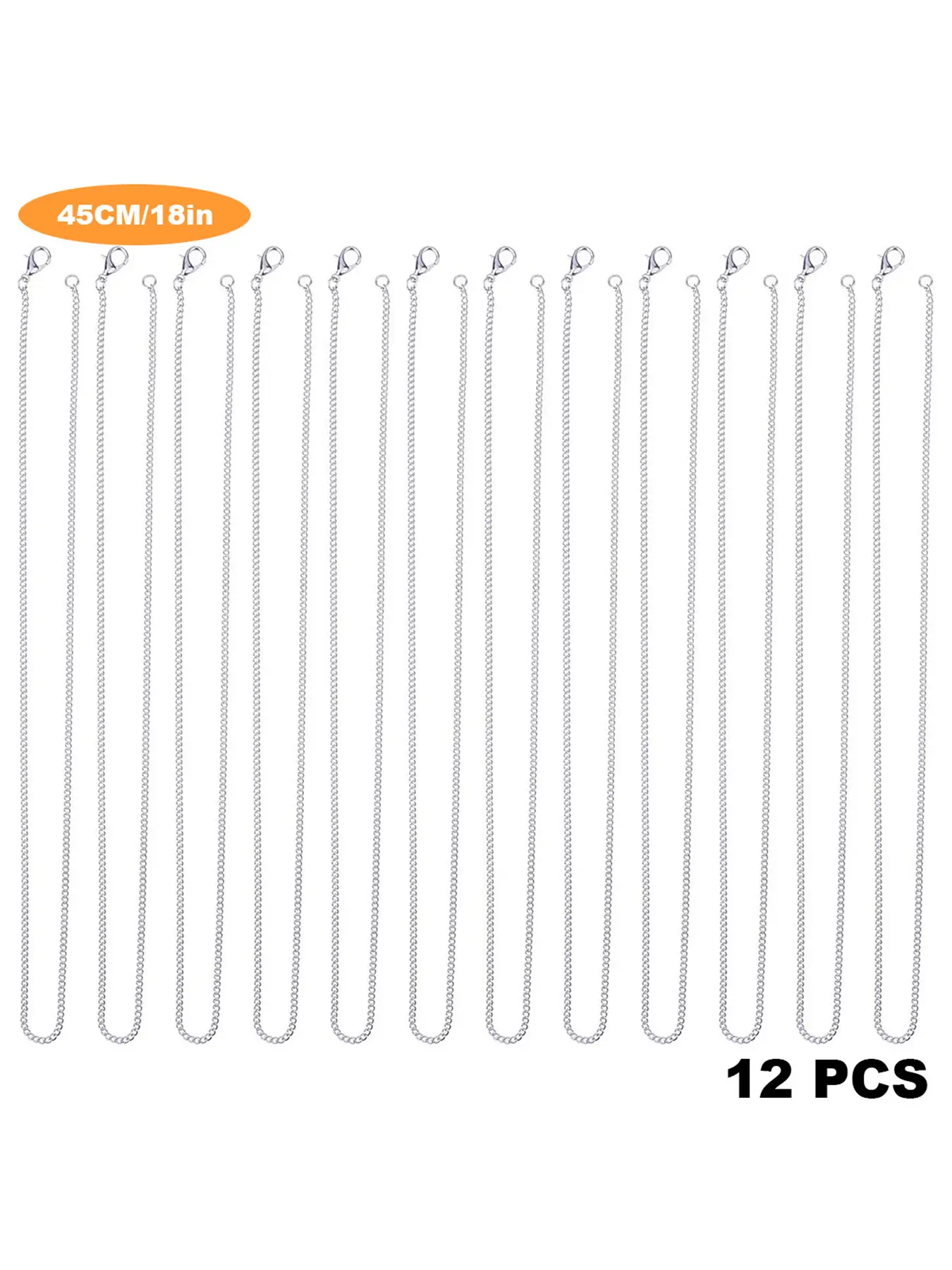 12-Piece Stainless Steel DIY Chain Necklace Set, Assorted Necklaces, Adjustable Necklace, 18-Inch Gift Chains with Lobster Clasp Connectors, Jewelry Making Materials