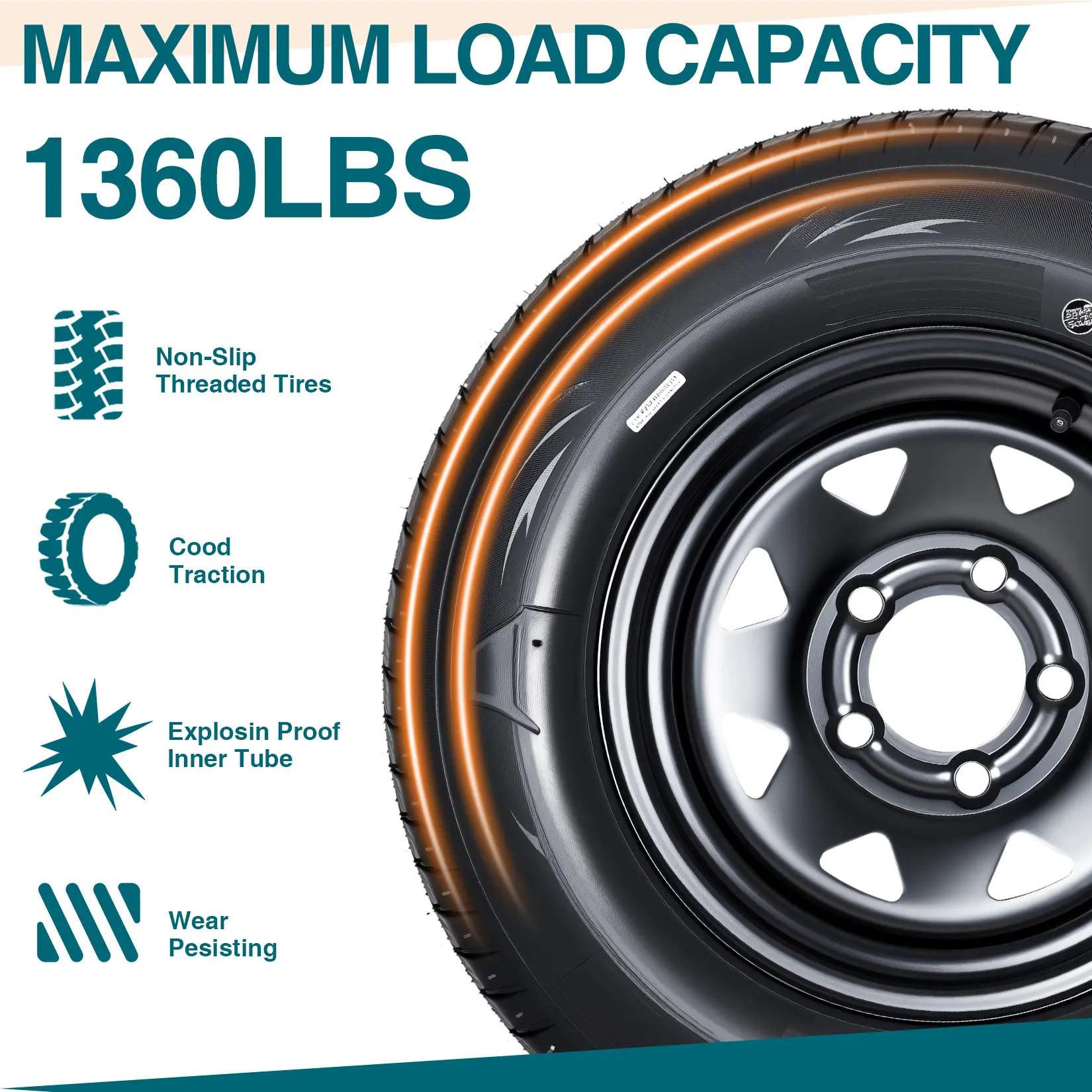 2026 New Upgraded 2pcs ST175 80D13 6PR Heavy Duty 2-Pack ST175/80D13 Trailer Tires with Black 13" Spoke Rims – 6PR Load Range C, 5 Lug 4.5" Bolt Design, All-Weather, Utility/Boat/Camper/Cargo Trailers Ideal Birthday Gifts for Women Men Friends