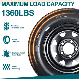 New Upgraded 2pcs ST175 80D13 6PR Heavy Duty 2-Pack ST175/80D13 Trailer Tires with Black 13" Spoke Rims – 6PR Load Range C, 5 Lug 4.5" Bolt Design, All-Weather, Utility/Boat/Camper/Cargo Trailers