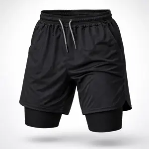 [Solid Color] 80s 90s Double-Layer Sports Shorts Graphic Shorts Black Camo Streetwear Shorts Men Outfits Men Vacation Outfits Shorts