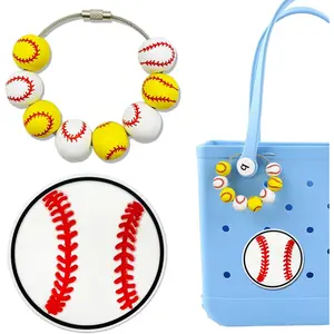SQ-BR125 2Pcs Sports Charms for Bogg Bag Accessories, Baseball Softball Soccer Basketball Football Bag Charms Compatible with Bogg Bag Original All Models Inserts for Handbag Beach Tote Decoration