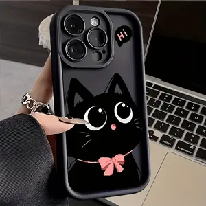Featuring a Cute Black Cat Design TPU Case for iPhone 17 Pro Max 16 16e 15 14 Plus 13 12 Mini 11 Air X XS Straight Edge Drop-Resistant Rugged Durable Cover Shell Gift 2D printing