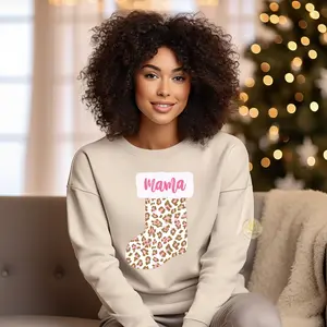 Custom Leopard Print Christmas Stocking Mama Sweatshirt