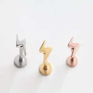 Lighting Bolt Threadless Flat back • 20g 18g 16g Conch Studs • Tiny Helix Earring • Tragus Push in • Small Cartilage Earrings • Cute Tragus