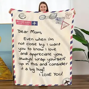 【Gift for mom】Letter To Mom Pattern Cozy Throw Blanket, All-Season Warm Blanket for Home Office Travel, Best Mom Ever Gift