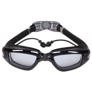 1 pair of anti-fog swimming goggles with quick-adjust headband and earplugs - waterproof, clear vision, ergonomic design, comfortable fit for both men and women, suitable for training and recreation (transparent/black), swimming goggles