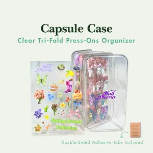 NailPhoria Spring Capsule Case – Clear Tri-Fold Press-On Nail Organizer | Holds 12 Sets