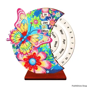 DIY Diamond Painting Peripheral Calendar With Butterfly Pattern, Crystal Handmade Diamond Embroidery, Living Room Wall Decor, Handcrafted Craft For Home Decoration And Gift Giving
