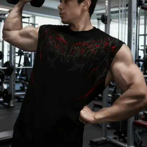 Explosive Muscle Style! Dark Flame Print Sleeveless T-Shirt, Fitness Trendy Workout Apparel Sleeveless Sports Wear, Sleeveless Sports Tops Men's Sports Vest Top, Essential Power