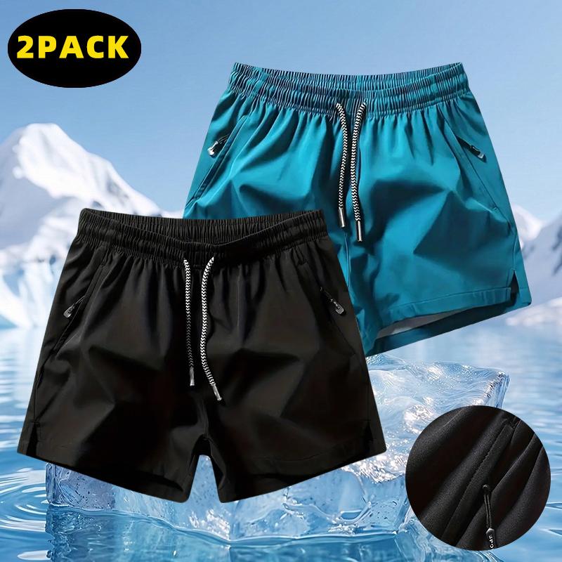 Pack of 2 men’s ice silk casual shorts—breathable, high-waisted athletic shorts that dry quickly for fitness. A summer essential suitable for vacations, running, sports, workouts, everyday wear, outdoor activities. Tropical Operator Pants men's Breathable