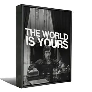 Scarface Tony Montana "The World Is Yours" Black & White Canvas Print, classic movie, Classic Gangster Movie Motivational Quote Wall Decor for Living Room Man Cave Bedroom Home Decoration