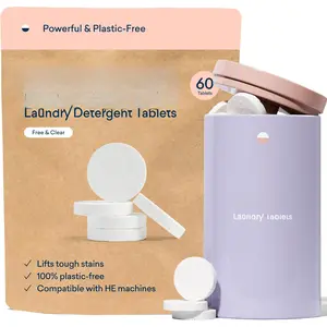 Laundry Detergent Tablets, Starter Set, 60 Count with Tin, Plastic-Free  Pods, Sheets, Liquid Alternative -  Free and Clear, , Gentle