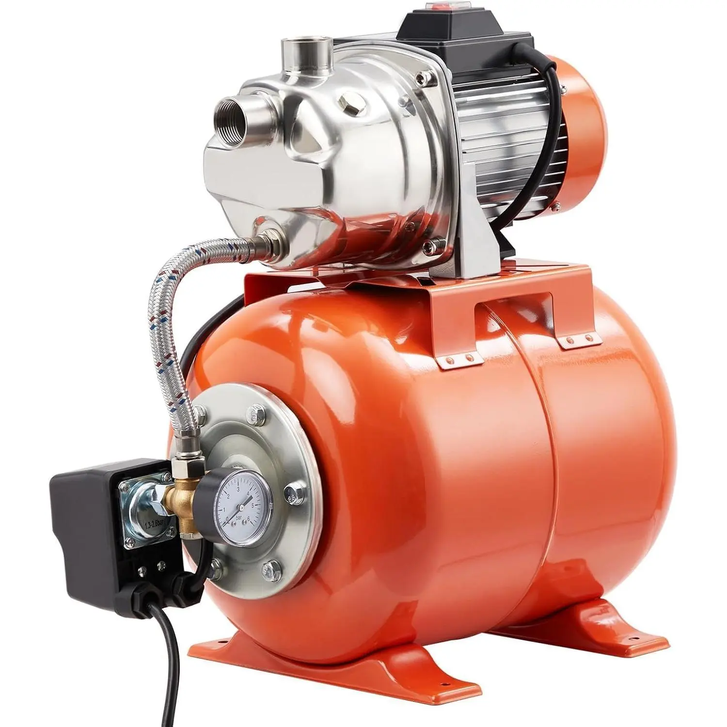 GARVEE 1hp Well Pump with Pressure Tank, Shallow Well Pump Water, 115V Stainless Steel Irrigation, Automatic Water Booster Jet for Home, Garden, Lawn