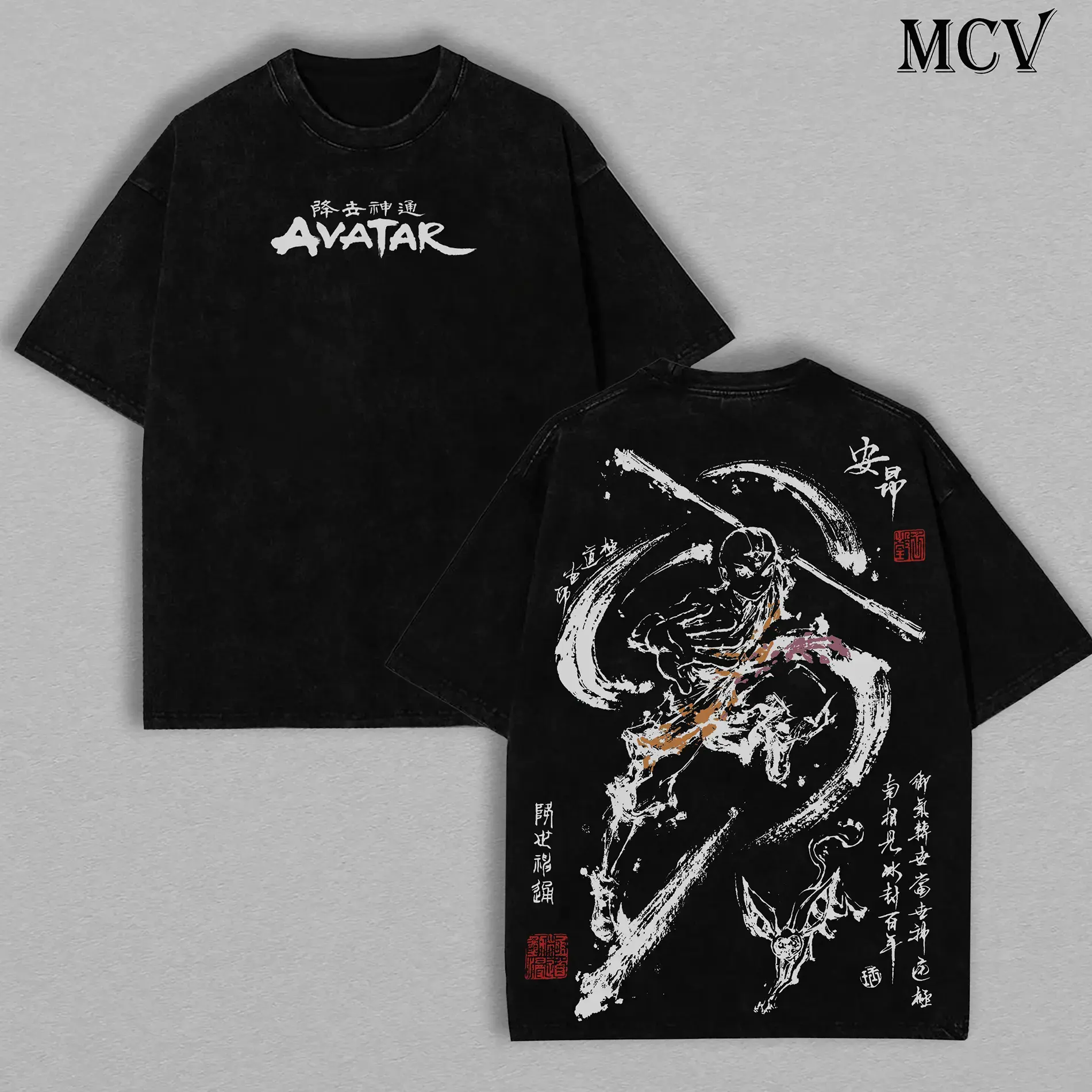 Aang Shirt Avatar the Last Airbender Shirt Animated Vintage T-Shirt Menswear Top The Last Air Nomad The Avatar Anime Double Printed Washed Tee Unisex Oversize Anime Manga Graphic Retro Streetwear Trendy Cool Otaku Apparel Gift For Men Women