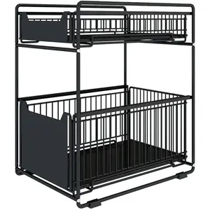 MIUVA Simple Gear Heavy Duty 2-Tier Under Sink Cabinet Organizers with Sliding Storage Drawer Steel Shelf Basket Holds up to 150lbs for Kitchen & Bathroom Valentine's Day gift Christmas Gift