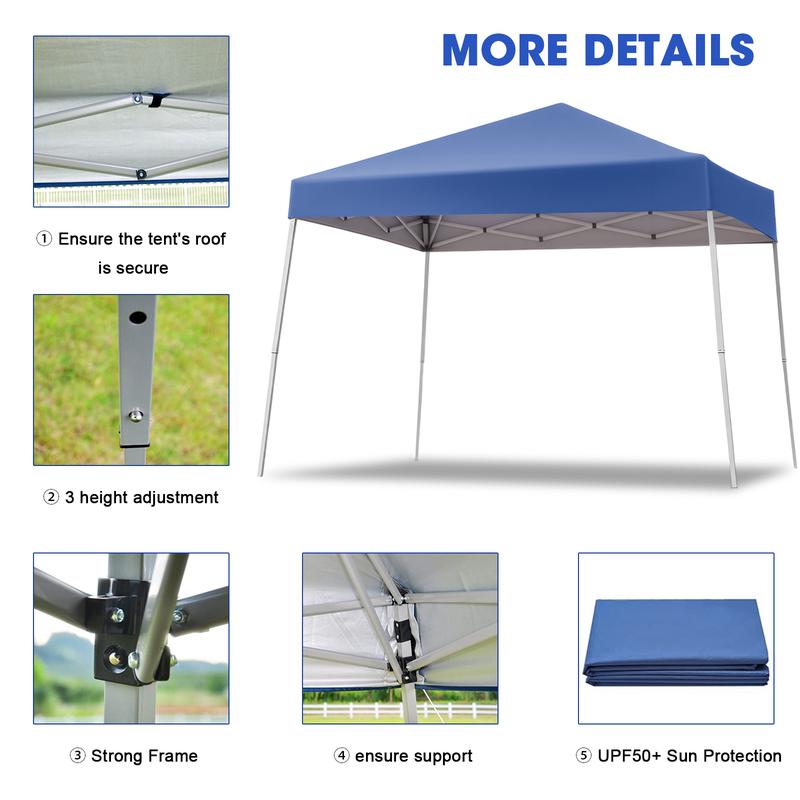 Grezone Pop Up Canopy Tent,11 x 11 ft,250 D PU Silver Coated Tarp with Portable Bag,Waterproof and Sun Shelter Gazebo for Outdoor Party,Camping,Commercial Events Rainwater Slides Off,Uv Protection