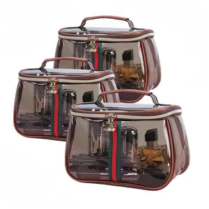 New Retro Vintage Vanity Bag, Large Capacity Makeup Organizer for Women, Waterproof Transparent Toiletry Bag, Ladies Travle Storage Case, Portable Zipper Skincare Storage Case (Brown)