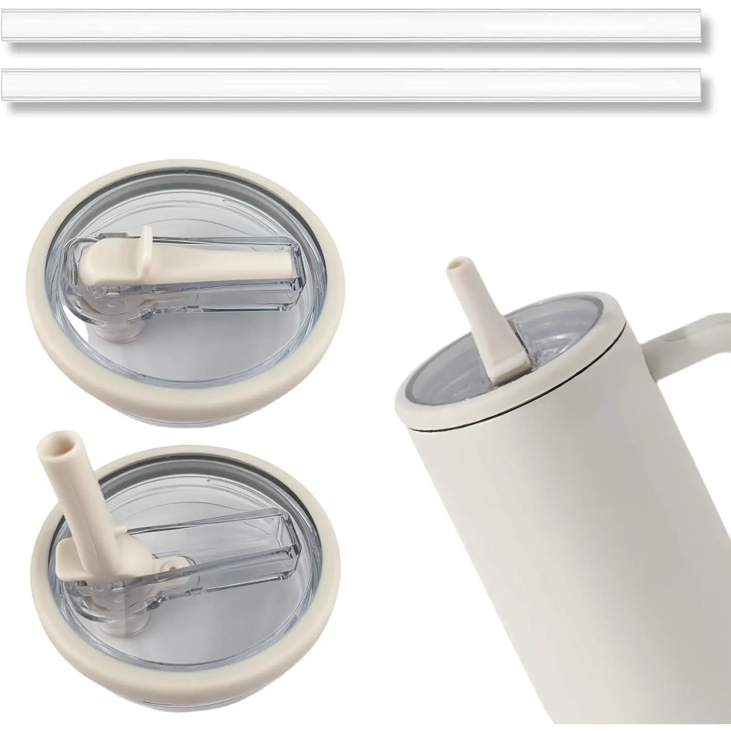 2 sets of replaceable and reusable cup lid flip-top straws, suitable for Stanley spill-proof and splash-proof reusable cup lid drinking set. Thick silicone built-in folding straw large capacity insulated cup lid.