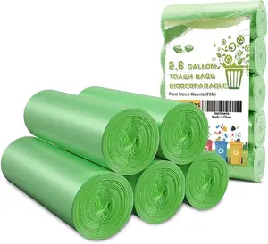 Small Trash Bags, Biodegradable 2.6 Gallon Extra Thick Garbage Bags, Recycling & Degradable Rubbish Bags Wastebasket Liners for Kitchen Bathroom Office  Pet, (5 Rolls / 100 Counts, Green)