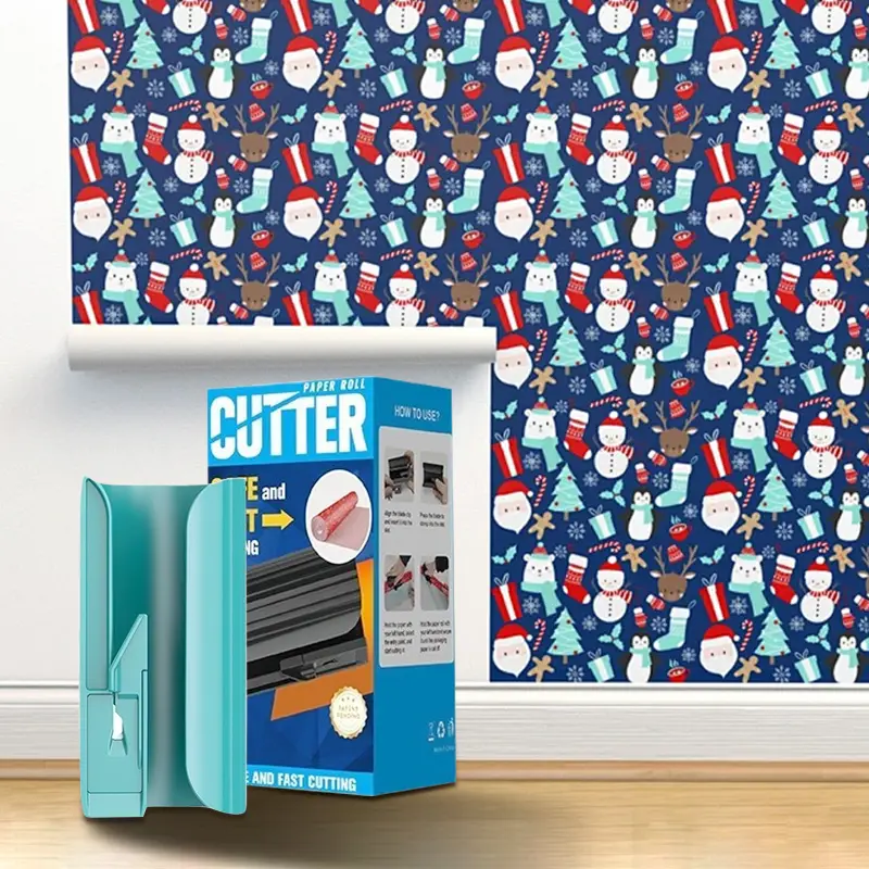 Christmas Wrapping Paper Cutter and Slider Tool Set – Ideal for Holiday Gift Packing, Crafting, and Birthday Wrap Rolls – Includes 2 Replacement Blade