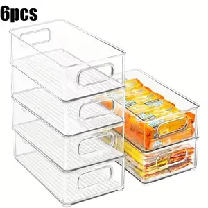 6-Piece Refrigerator Organizer Bin Set - Clear Food Storage Bins for Fridge, Freezer, Pantry, Kitchen Cabinet, Bathroom & Bedroom, 10 Inch Long Clear Organizers