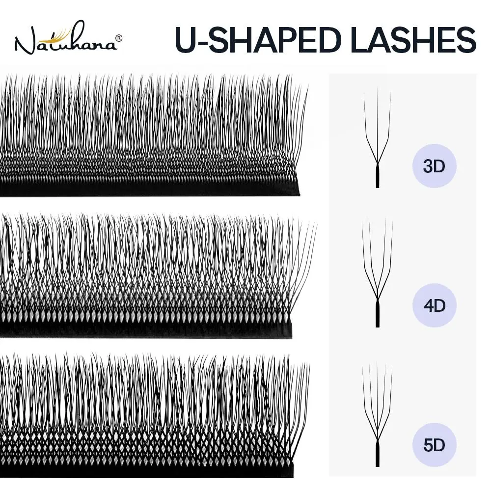 NATUHANA U Shaped 3D 4D 5D Eyelash Extension YY Lashes Super Soft Premade Volume Fan Lashes C/D Natural Wispy Lash 2026 New