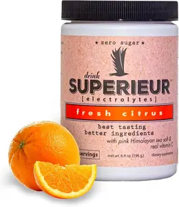 Superieur Electrolytes Fresh Citrus 70 Servings - Natural Fresh Citrus Flavor, Hydration Supplement with Acerola Berry Extract & ionic Trace Minerals - Drinks, Healthcare