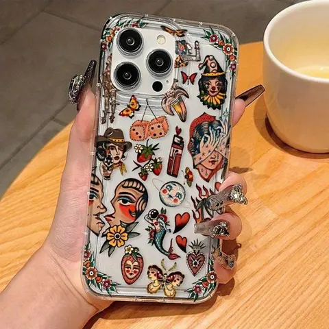Vintage Tribal Pattern Transparent Protective Phone Case Casing, Full Protection Shockproof Tpu Cover, Fits iPhone 11/12/13/14/15/16/17 Pro Max/plus/air