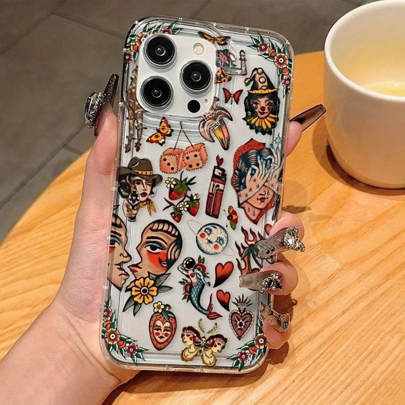 Vintage Tribal Pattern Transparent Phone Case Casing, Full Protection Shockproof Tpu Cover, Fits iPhone 11/12/13/14/15/16/17 Pro Max/plus/air