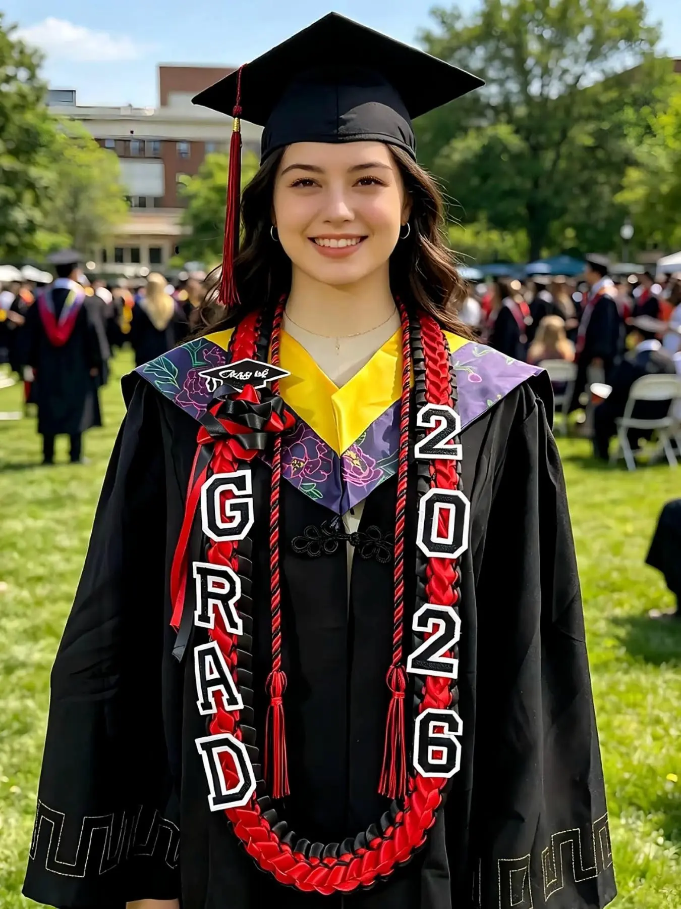2026 Graduation Ceremony Wide Double Layer Ribbon Wreath, Honorable Cord, Handcrafted Grad Cap Patch, Ideal for Celebrations, Graduation Scarf
