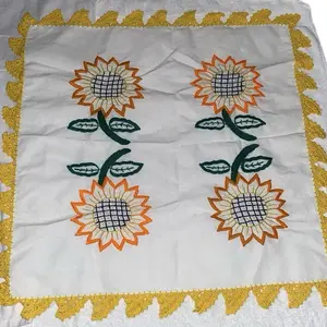 Handmade Mexican Embroidery Napkin with Sunflower Design servilleta borda a mano for Festive Table Settings