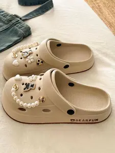 Women's New Casual Versatile Indoor Home Head Cover Cool Slippers Breathable Slippers Comfortable Lightweight One-Step on Eva Hole Shoes Soft Slippers Foot Clogs