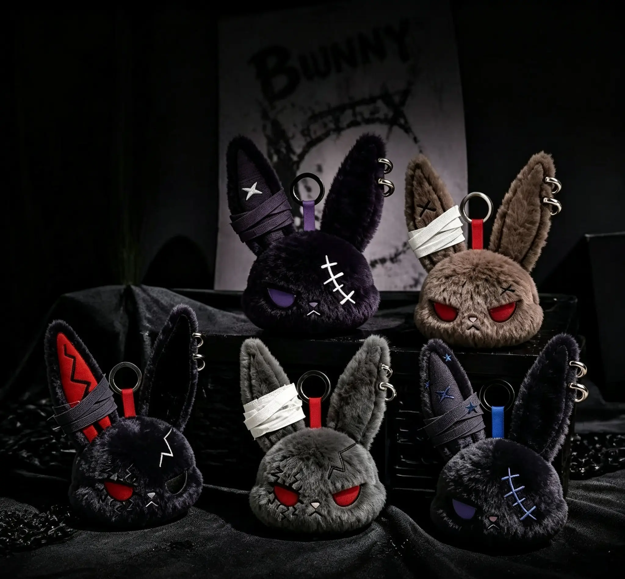 Dark Bunny Plush Keychain, Cute But Fierce Rebel Bunny Bag Charm, Soft Aesthetic Animal Doll, Perfect Gift